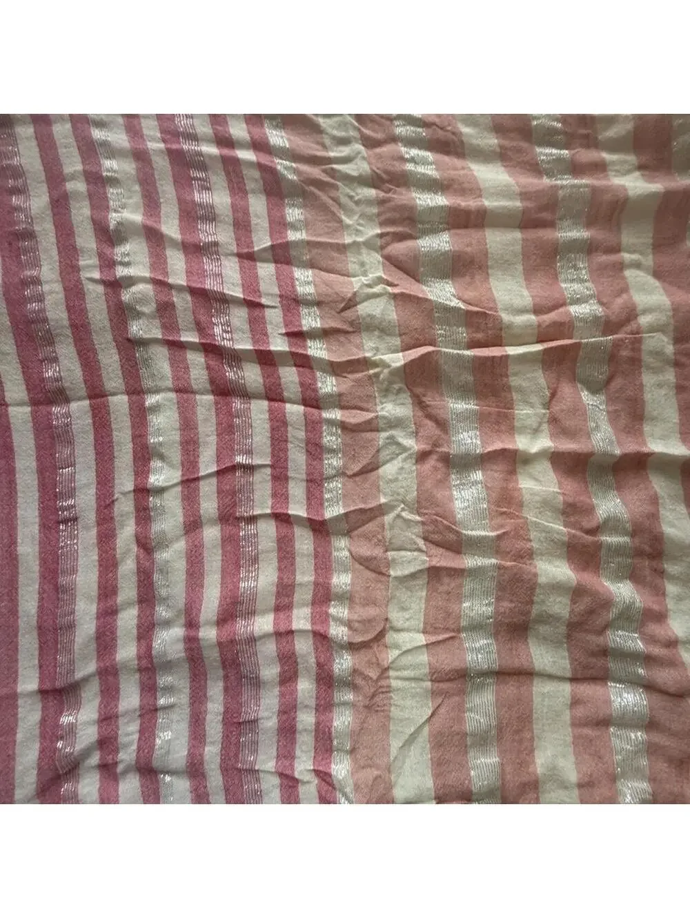 Society for Scarves Pink White Silver Striped Fringe Scarf
